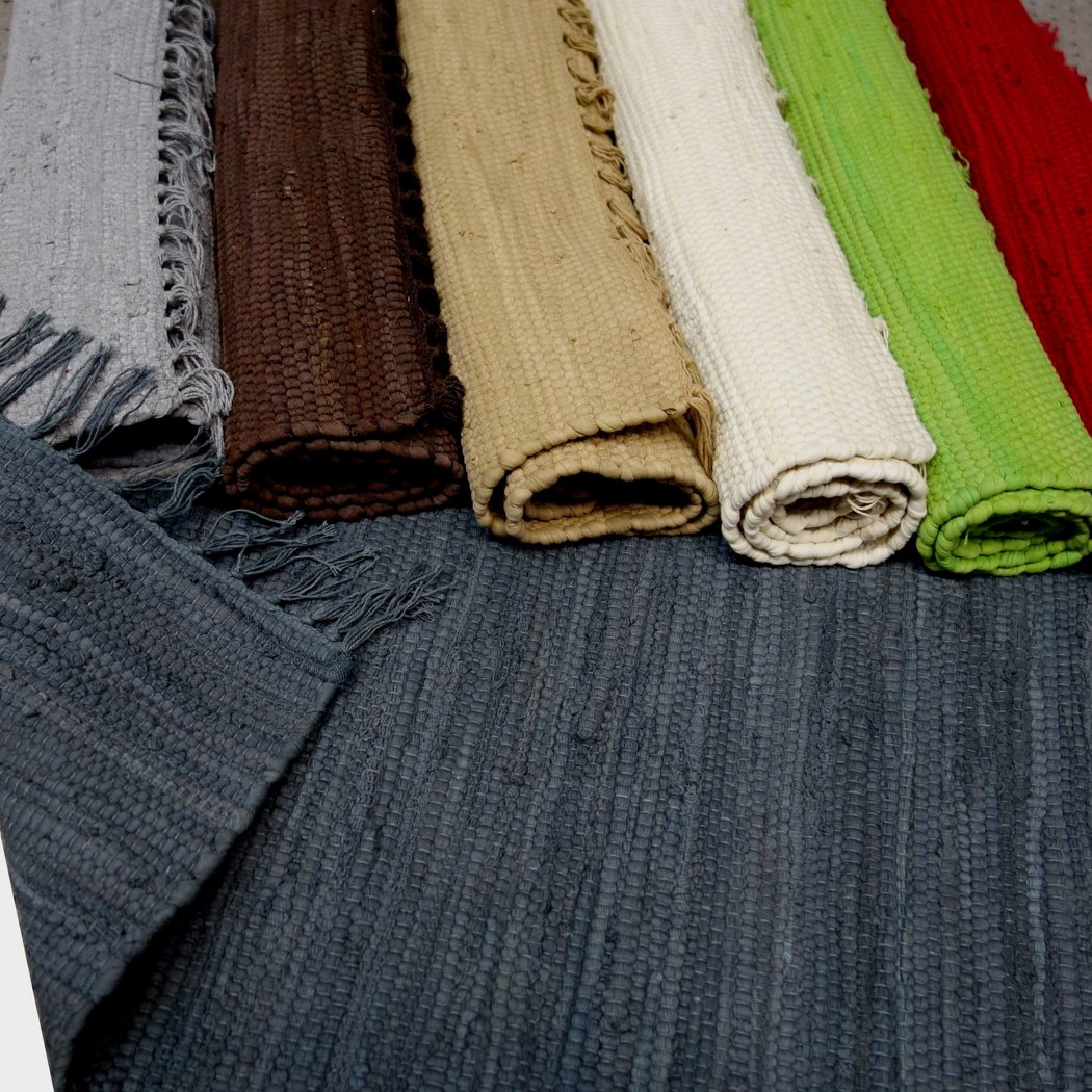 Handwebteppich Indira 100% Baumwolle 9 Farben Handweb Teppich Fleckerl Waschbar 