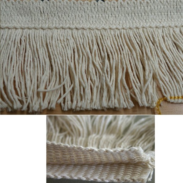 120 cm Reststück Teppichfranse mit Lasche Baumwolle glatt 8 cm