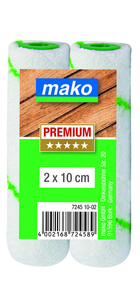 Mako Premium 724510-02  Lasurroller Ersatzwalze 10 cm Mikrofaser extra kurz 2er Pack