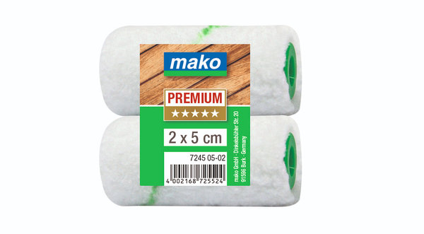 Mako Premium 724505-02 Lasurroller Ersatzwalze 5 cm Mikrofaser extra kurz 2er Pack
